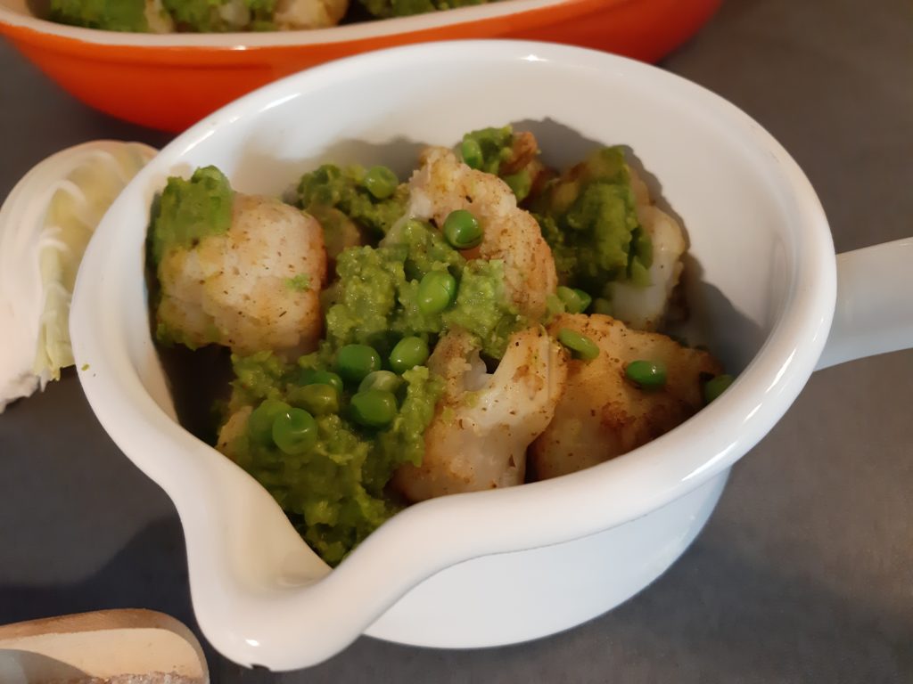 Karfiol / Blumenkohl mit Erbsensauce, vegan, kreativ, gluten-, soja ...